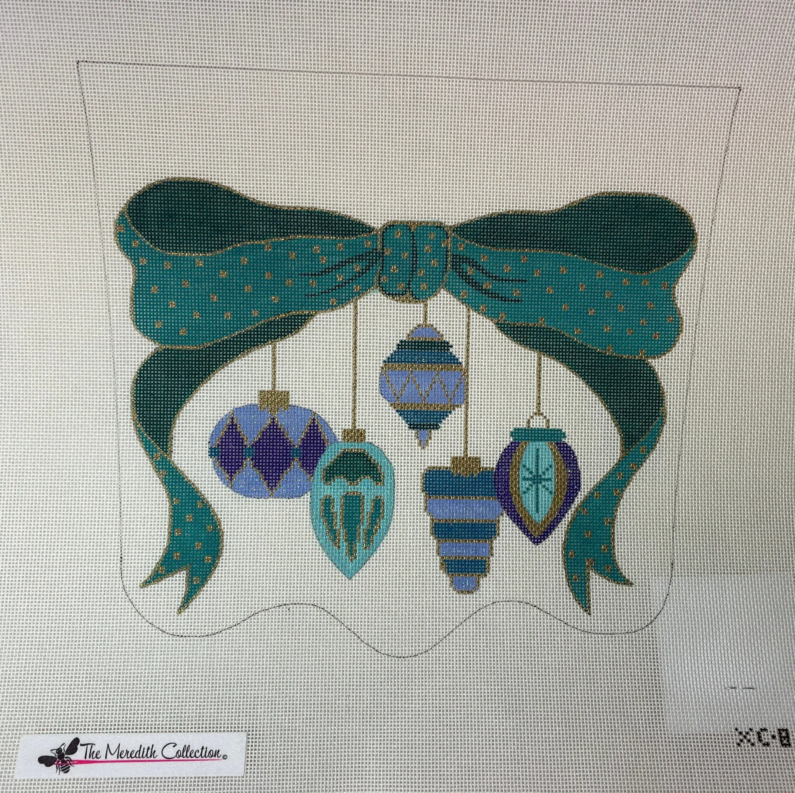 * Meredith Collection XC-8 Ornaments with Teal Bow Stocking Cuff