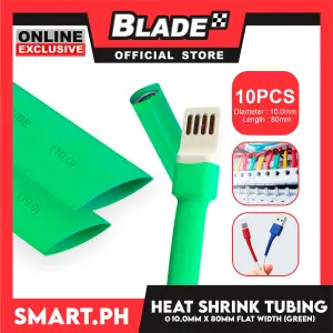 10pcs Heat Shrink Tube Wire Flat 10.0x80mm (Green) Insulated Heat Shrink Tubing Cable Wrap