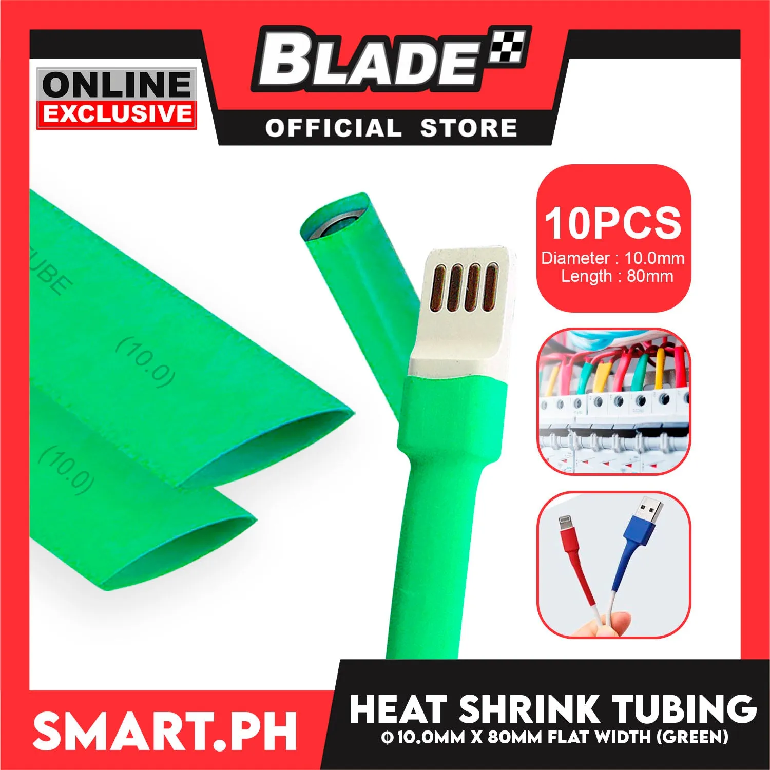 10pcs Heat Shrink Tube Wire Flat 10.0x80mm (Green) Insulated Heat Shrink Tubing Cable Wrap