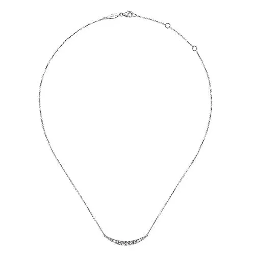 14K White Gold Curved Diamond Bar Necklace