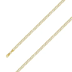14k Yellow Gold Finish 5mm Silver Pave Cuban Chain Size- 7"