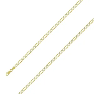 14k Yellow Gold Plated 4mm Silver Pave Figaro Chain Size- 7"
