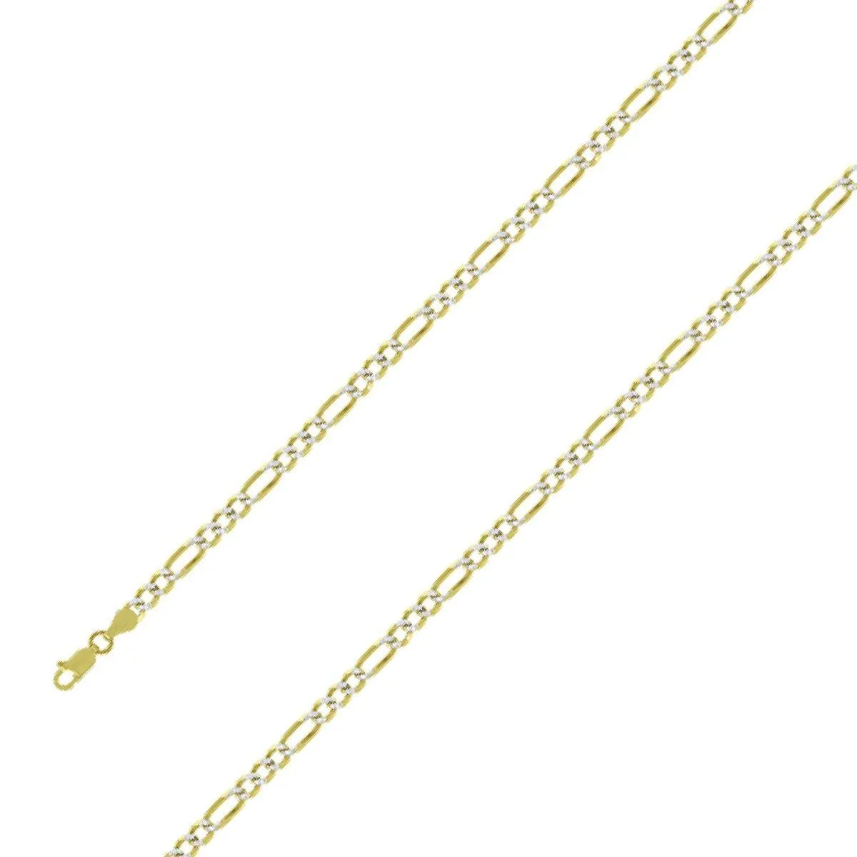 14k Yellow Gold Plated 4mm Silver Pave Figaro Chain Size- 7"