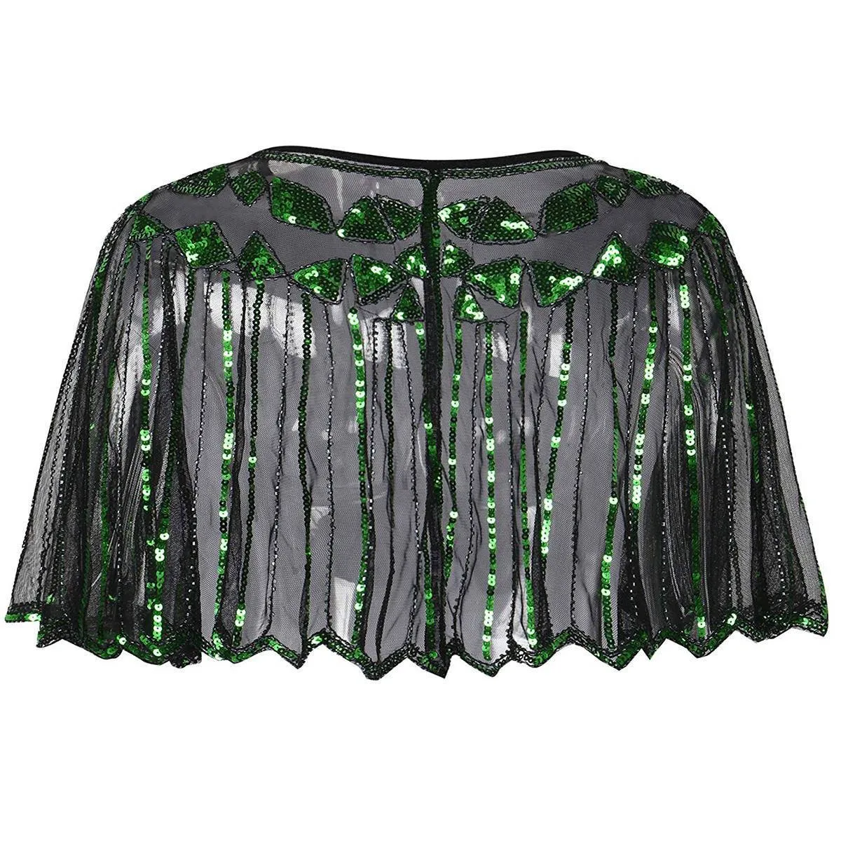 1920s Shawl Sequin Evening Cape Flapper Cover Up Green