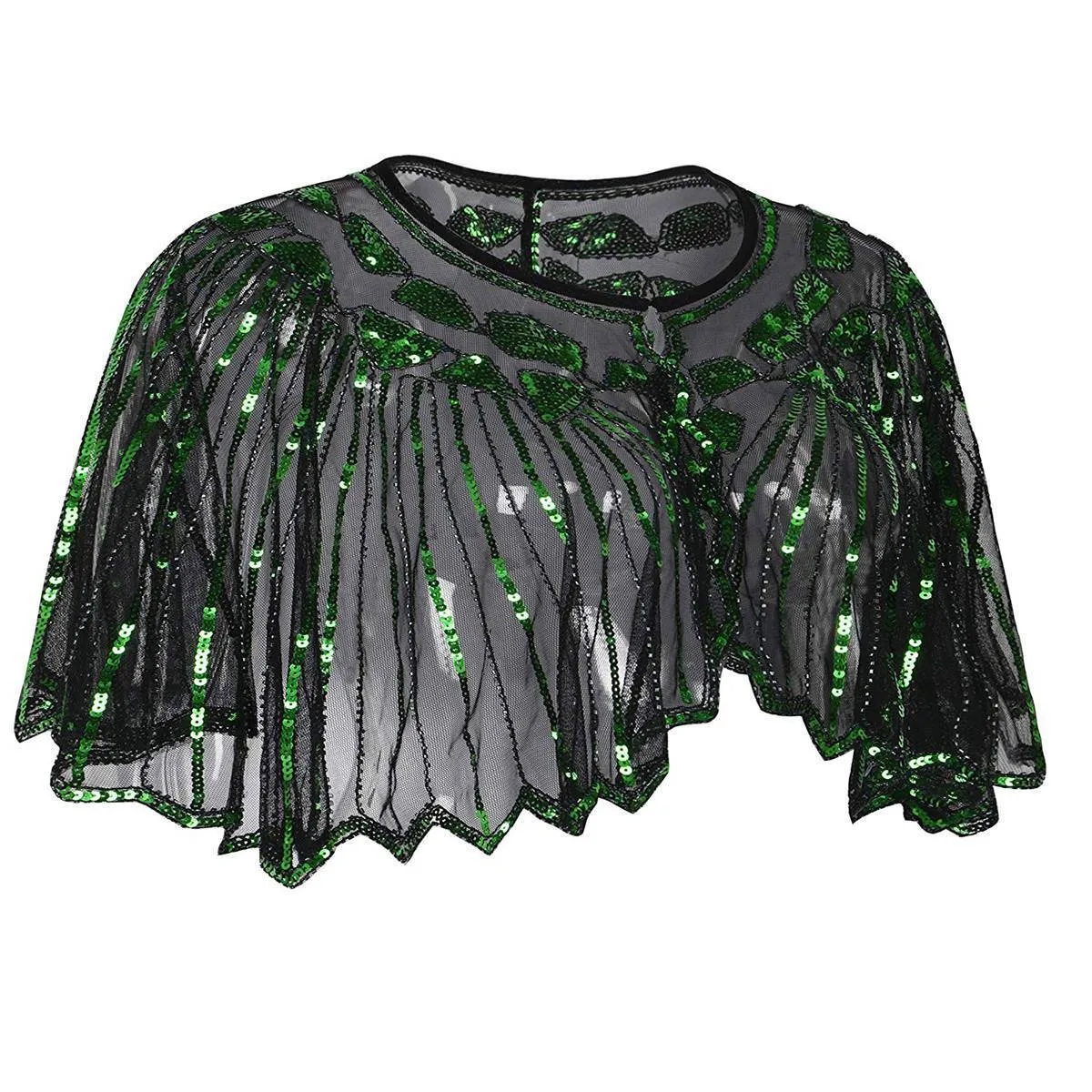 1920s Shawl Sequin Evening Cape Flapper Cover Up Green