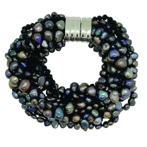 236-10 | 10-STRAND BLACK QUARTZ & PEARL BRACELET