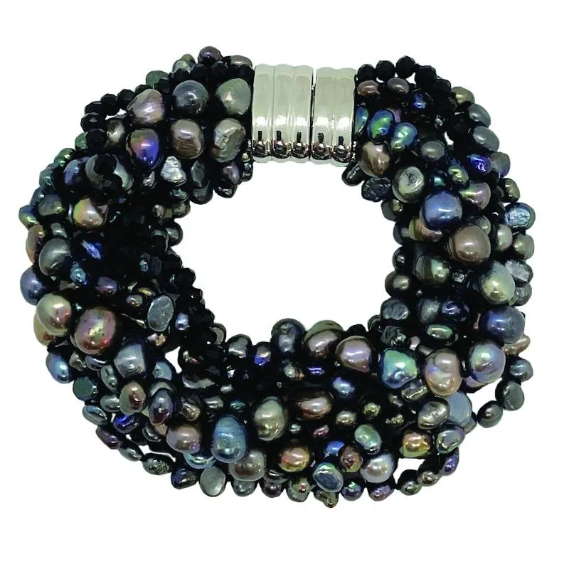 236-10 | 10-STRAND BLACK QUARTZ & PEARL BRACELET