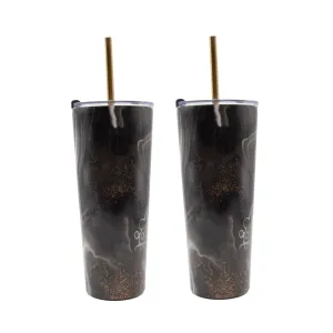 24 Oz Black Geo Insulated Tumblers, Set Of 2