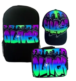 3 Colour City Style Custom Combo ) 1x Snapback 1x Backpack, 1x Lunchbox