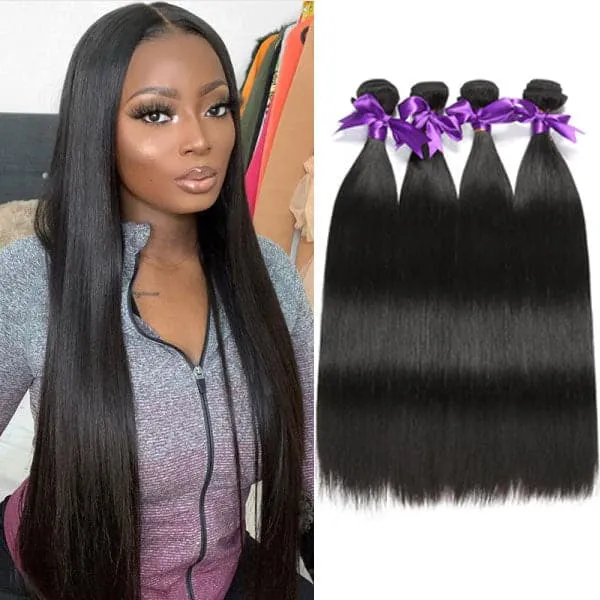 4 Bundles Straight Hair 100% Virgin Hair Bundles Natural Color