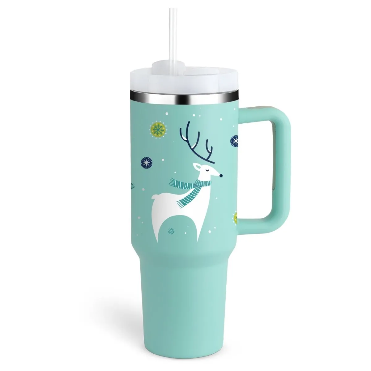 40 Oz Insulated Tumbler with Handle & Straw - Stainless Steel Spill-Proof Coffee Cup with Lid, Perfect for Travel, Car, Gym, Office, Valentine’s Day Gifts