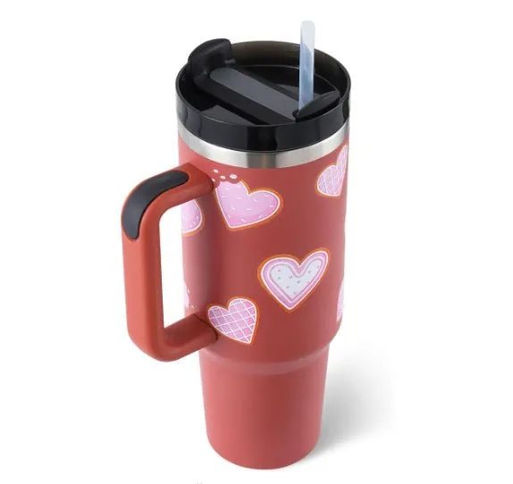 40 Oz Insulated Tumbler with Handle & Straw - Stainless Steel Spill-Proof Coffee Cup with Lid, Perfect for Travel, Car, Gym, Office, Valentine’s Day Gifts