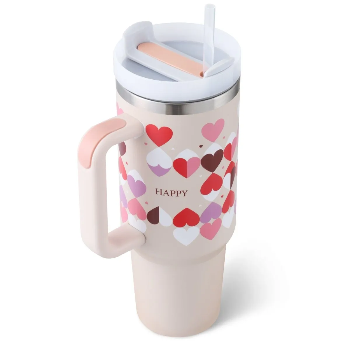 40 Oz Insulated Tumbler with Handle & Straw - Stainless Steel Spill-Proof Coffee Cup with Lid, Perfect for Travel, Car, Gym, Office, Valentine’s Day Gifts