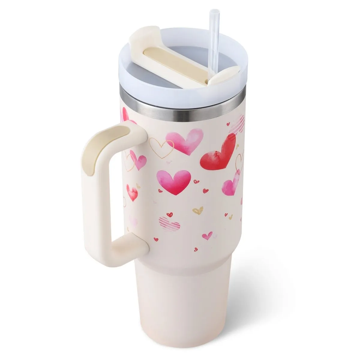 40 Oz Insulated Tumbler with Handle & Straw - Stainless Steel Spill-Proof Coffee Cup with Lid, Perfect for Travel, Car, Gym, Office, Valentine’s Day Gifts
