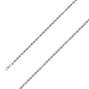 925 Sterling 4mm Silver Rhodium Plated Rope Chain Size- 7"