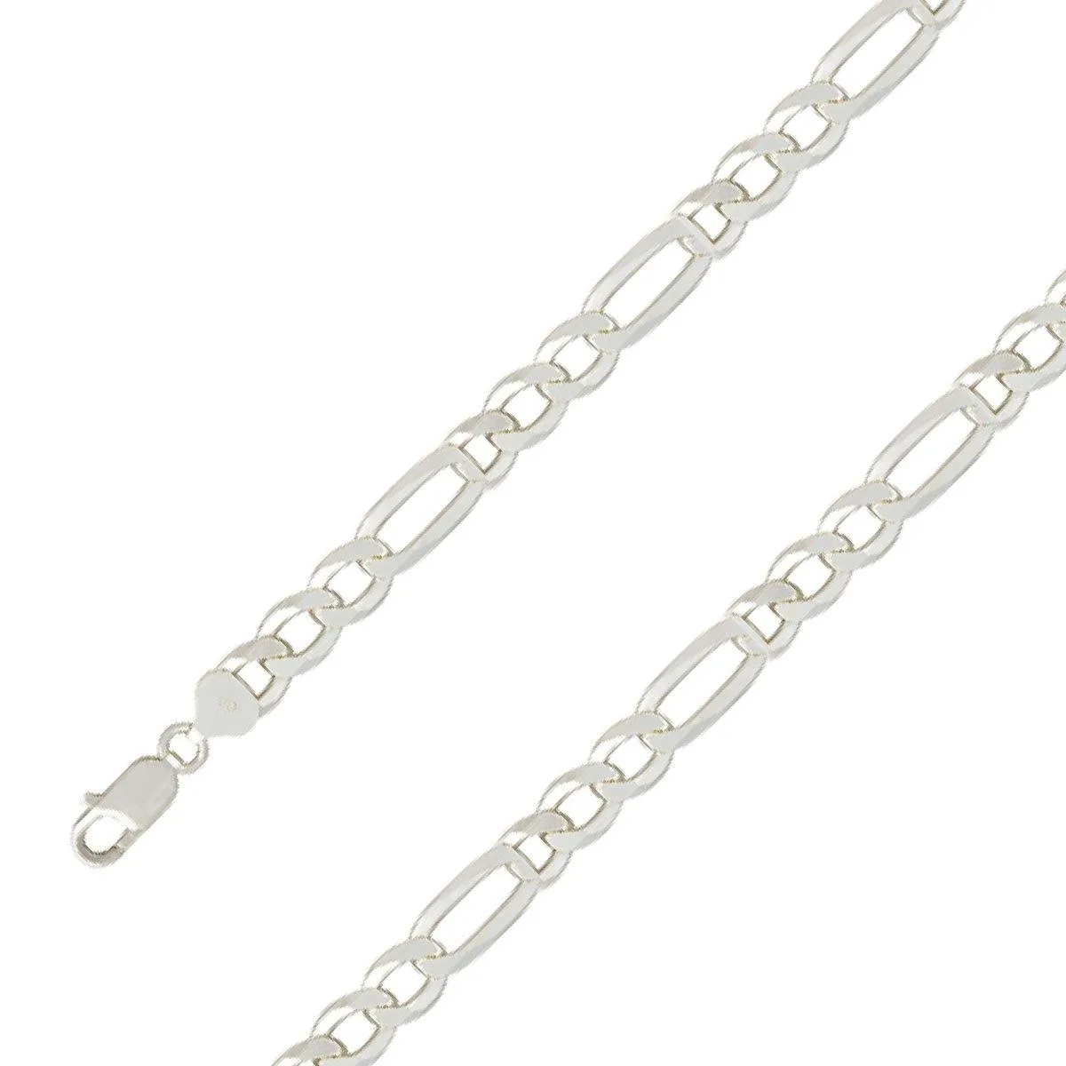 925 Sterling 9.5mm Silver Diamond Cut E-Coated Figaro Chain Size- 7"