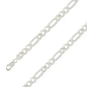 925 Sterling 9.5mm Silver Diamond Cut E-Coated Figaro Chain Size- 7"