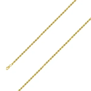 925 Sterling Silver 3.5mm Yellow Gold Plated Rope Chain Size- 8"