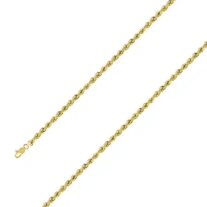925 Sterling Silver 4mm Yellow Gold Plated Rope Chain Size- 9"
