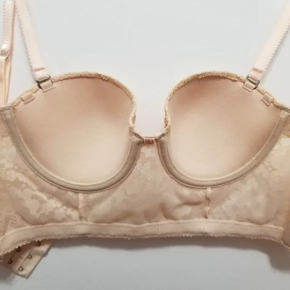 Aerie bra 32B floral lace longline corset style rhinestone bling multi-way