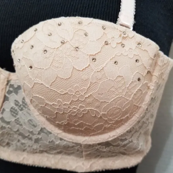 Aerie bra 32B floral lace longline corset style rhinestone bling multi-way