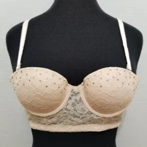Aerie bra 32B floral lace longline corset style rhinestone bling multi-way