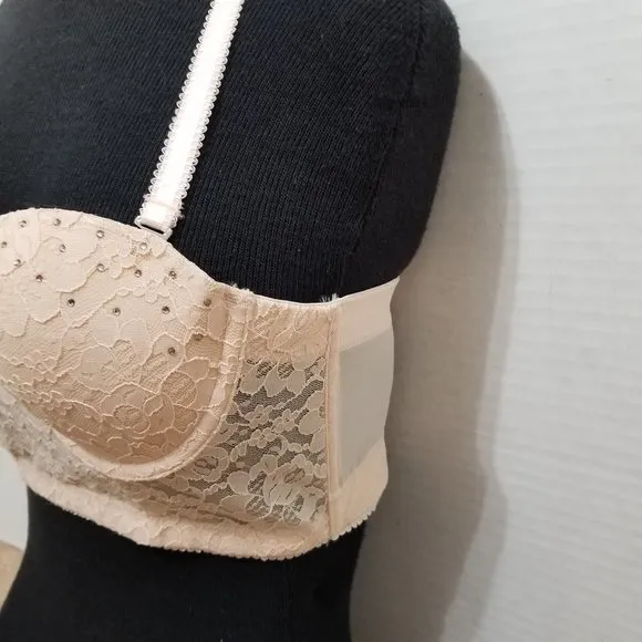 Aerie bra 32B floral lace longline corset style rhinestone bling multi-way