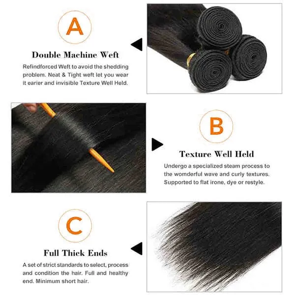 Alipop Hair Straight Hair 4 Bundles with Lace Closure Virgin Remy Hair Weave 100% Unprocessed Human Natural Color