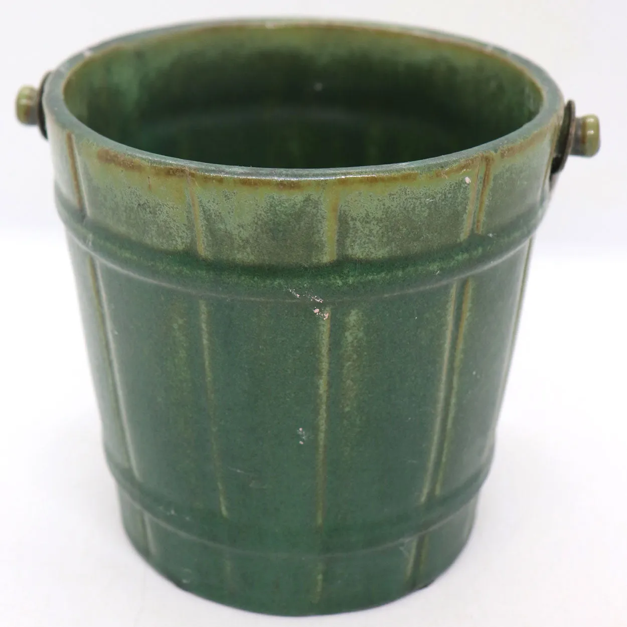 American Fulper Pottery Matte Green Glaze and Silverplate Ice Bucket