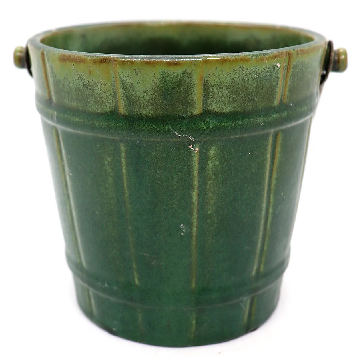 American Fulper Pottery Matte Green Glaze and Silverplate Ice Bucket