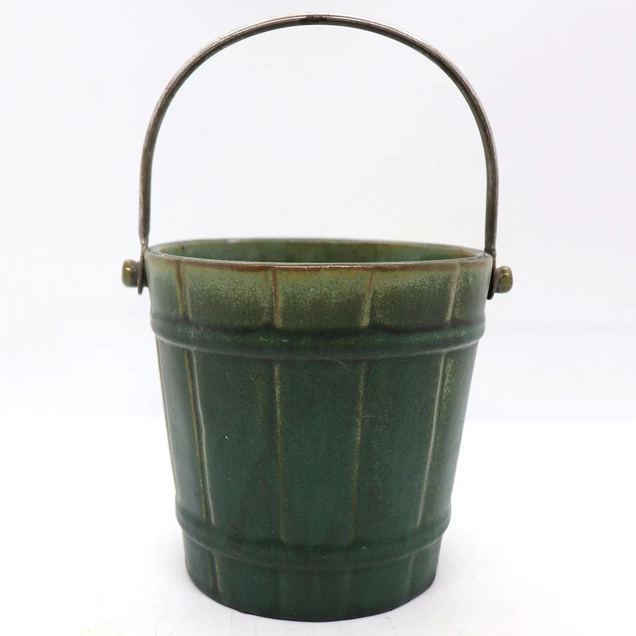 American Fulper Pottery Matte Green Glaze and Silverplate Ice Bucket