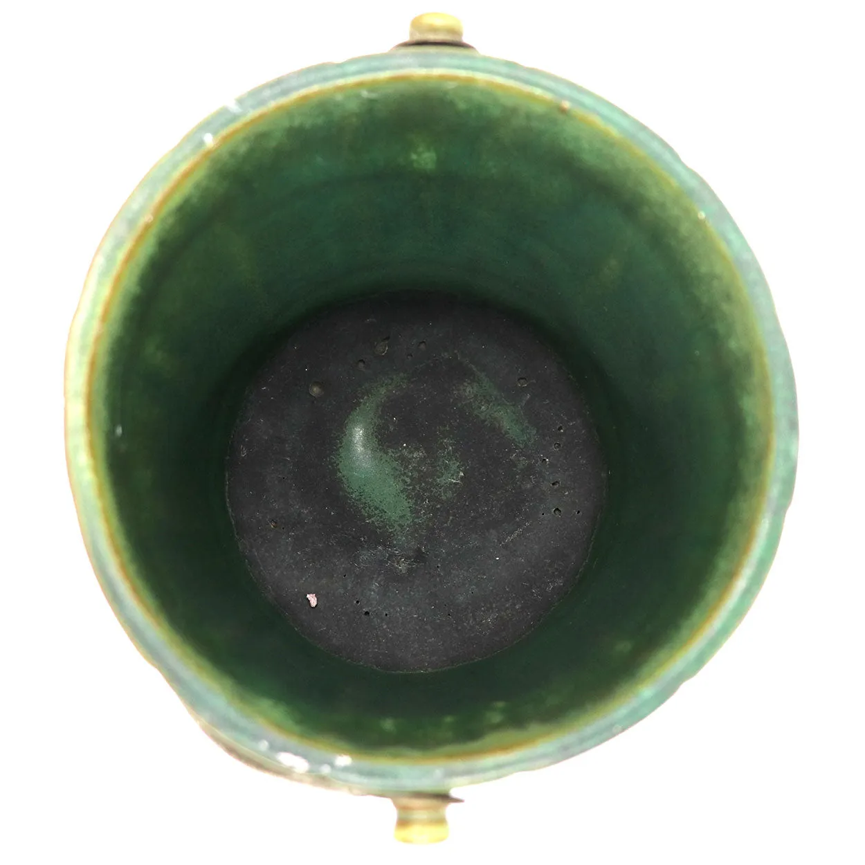 American Fulper Pottery Matte Green Glaze and Silverplate Ice Bucket