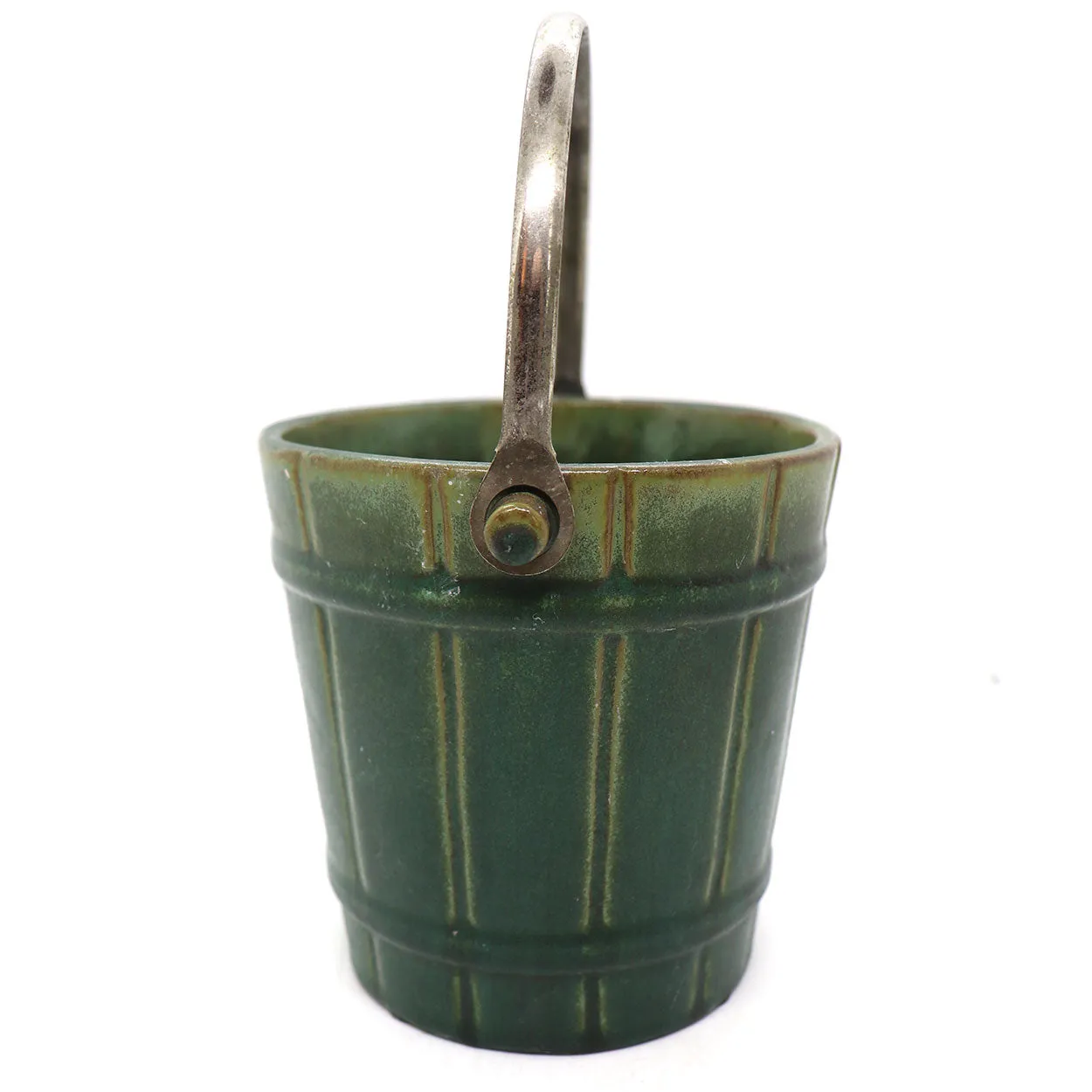American Fulper Pottery Matte Green Glaze and Silverplate Ice Bucket