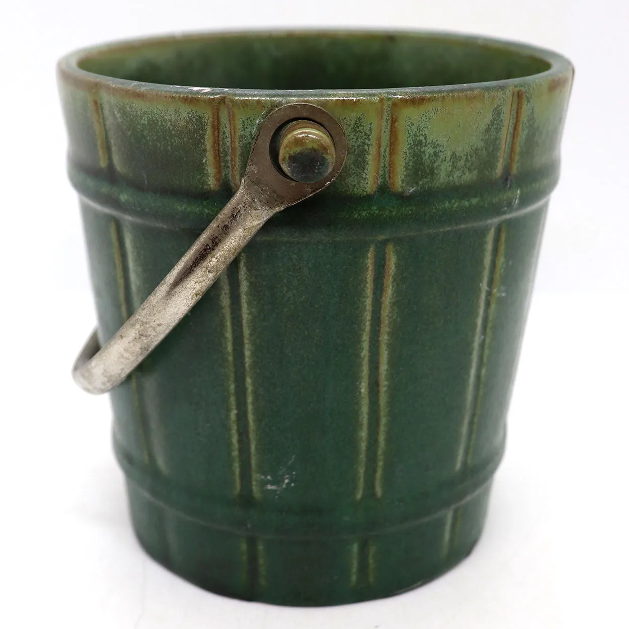 American Fulper Pottery Matte Green Glaze and Silverplate Ice Bucket