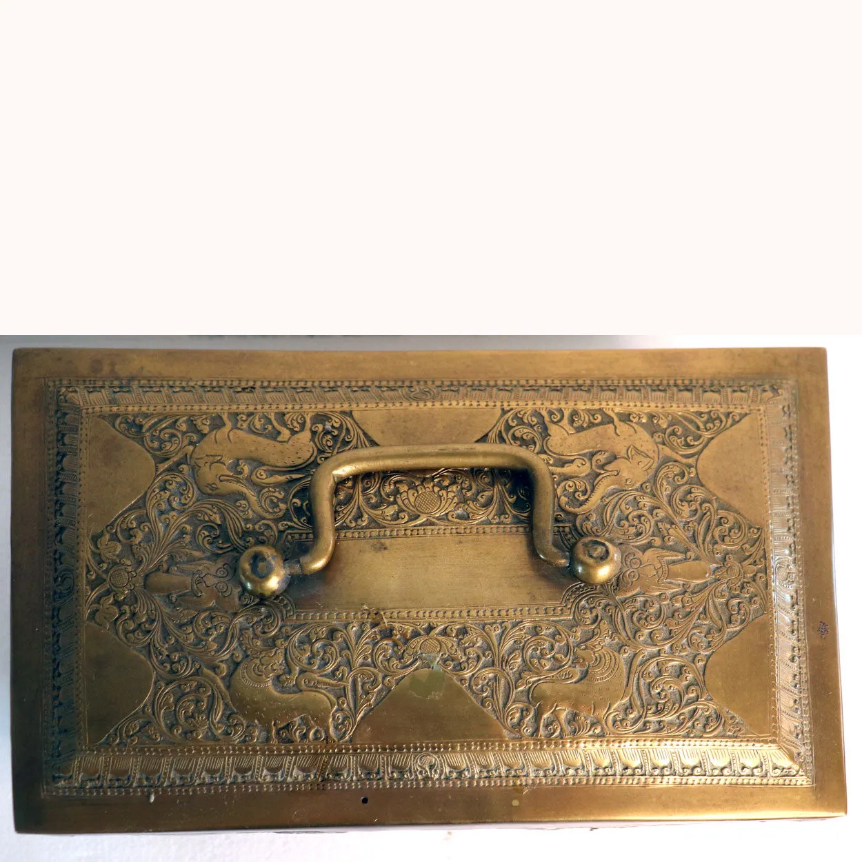 Anglo Indian Chased Brass Casket Desk Box