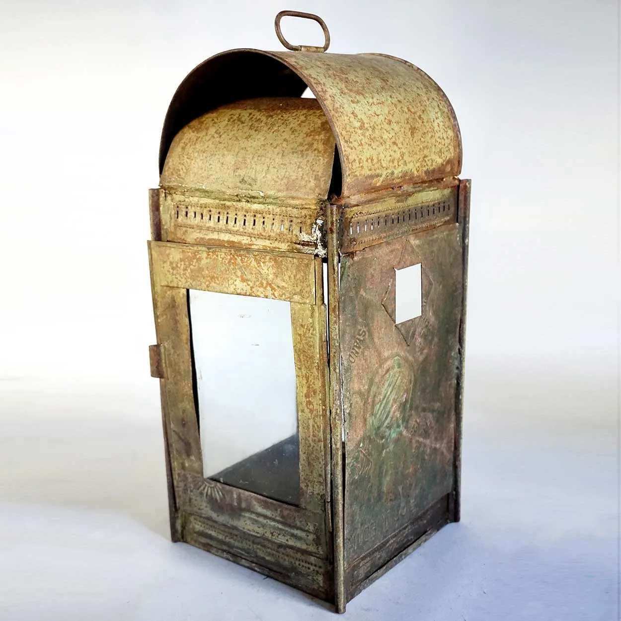Anglo Indian Painted Iron, Tole and Glass Candle Wall / Tabletop Lantern