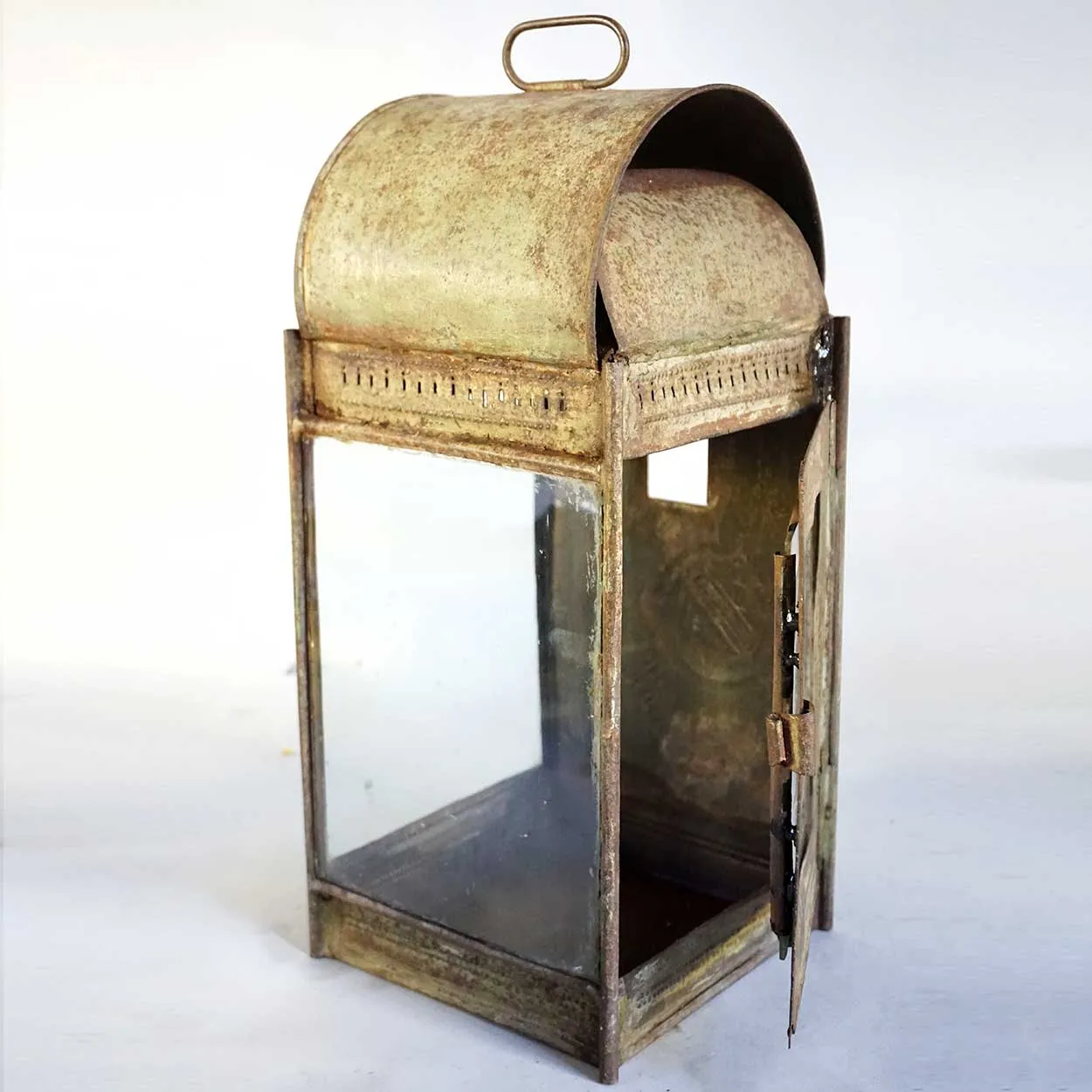 Anglo Indian Painted Iron, Tole and Glass Candle Wall / Tabletop Lantern