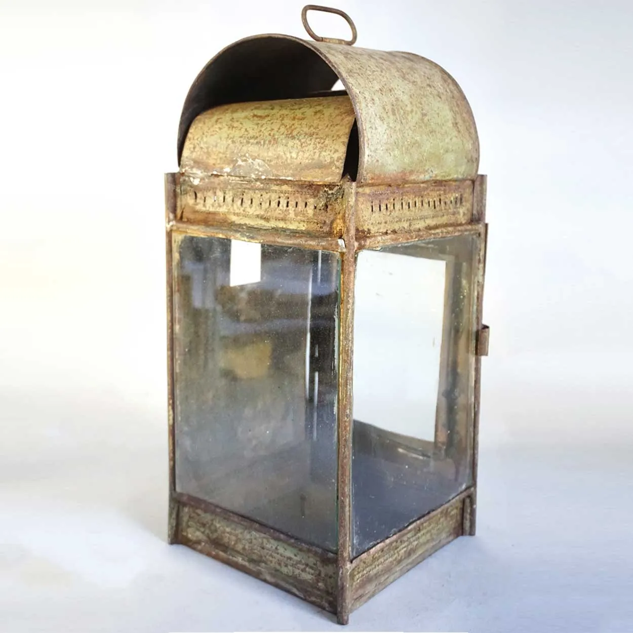 Anglo Indian Painted Iron, Tole and Glass Candle Wall / Tabletop Lantern