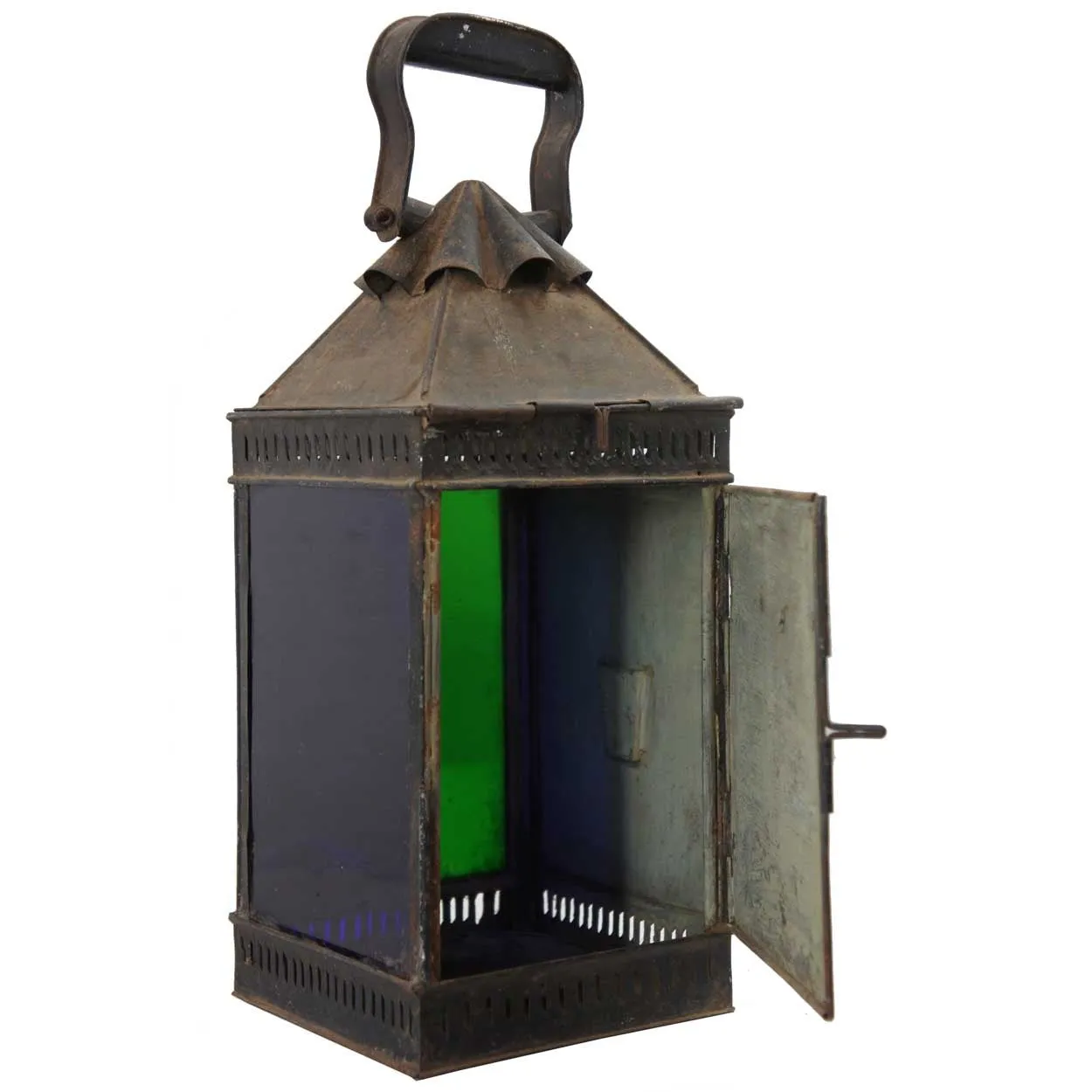 Anglo Indian Toleware and Green Glass Lantern