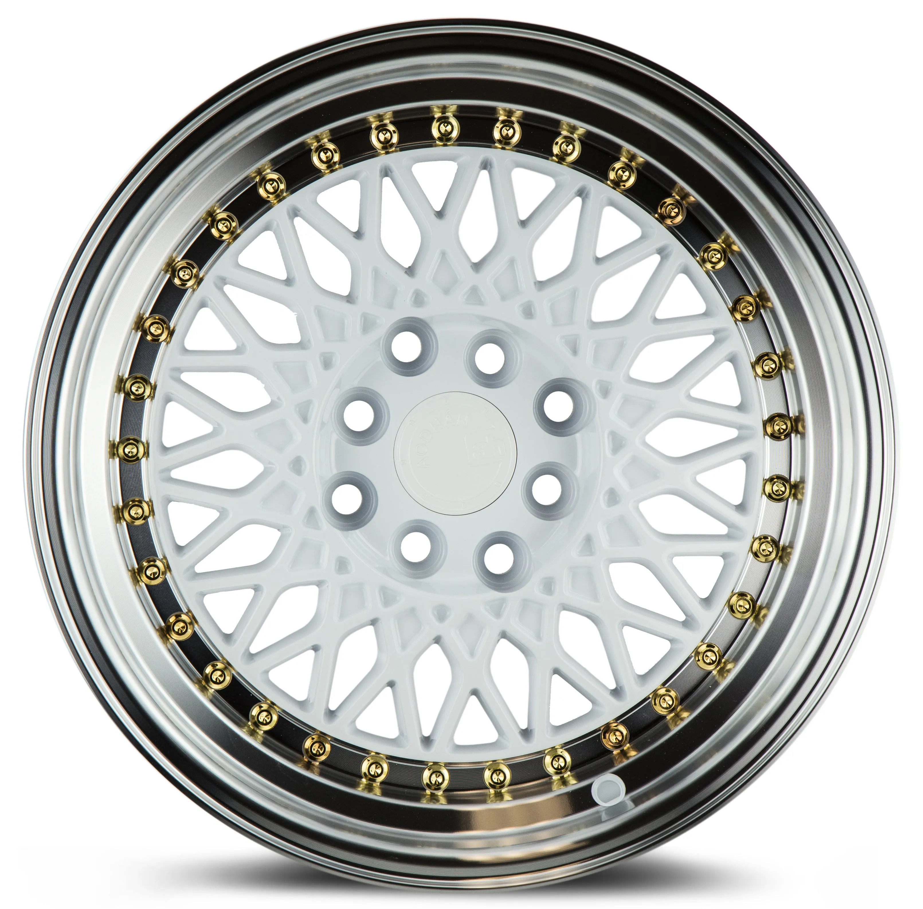Aodhan AH05 15x8 4x100/114.3  20 White w/Machined Lip (Gold Rivets)