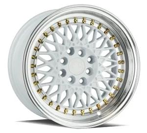 Aodhan AH05 15x8 4x100/114.3  20 White w/Machined Lip (Gold Rivets)