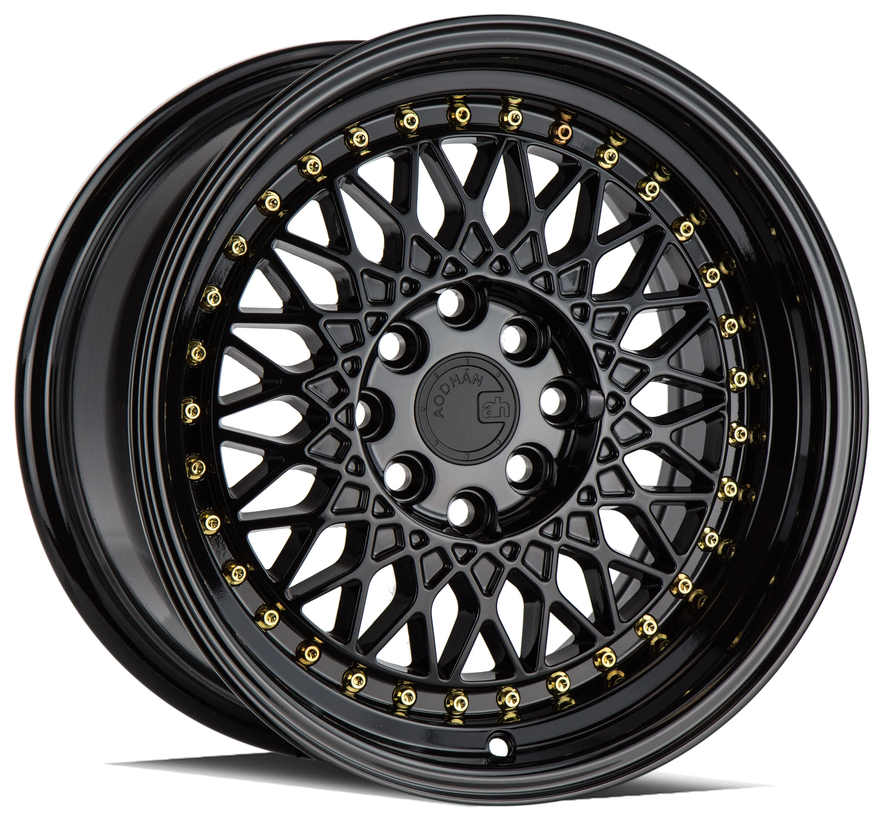 Aodhan AH05 16x8 4x100/114.3  15 Full Gloss Black ( Gold Rivet)
