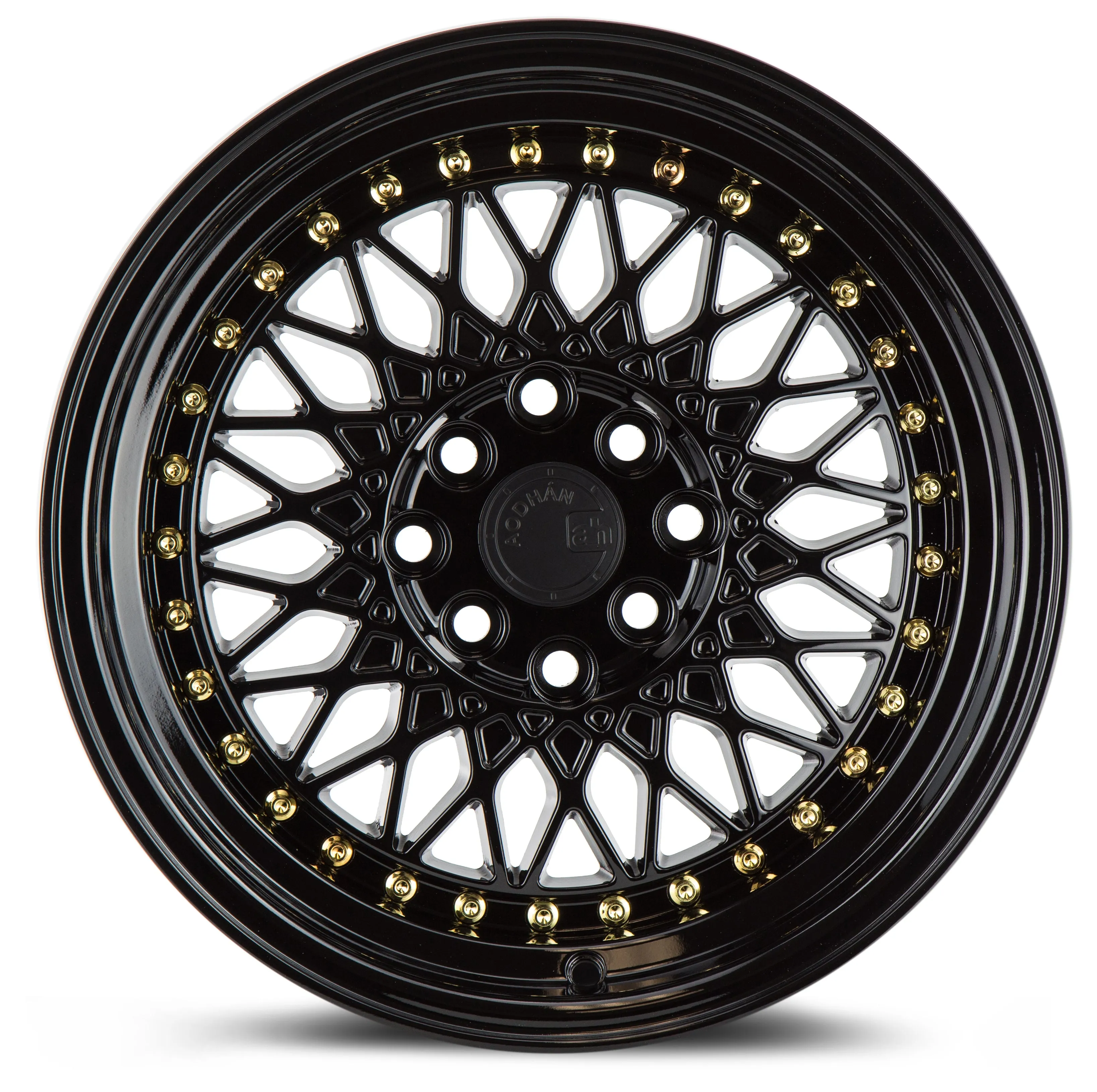 Aodhan AH05 16x8 4x100/114.3  15 Full Gloss Black ( Gold Rivet)