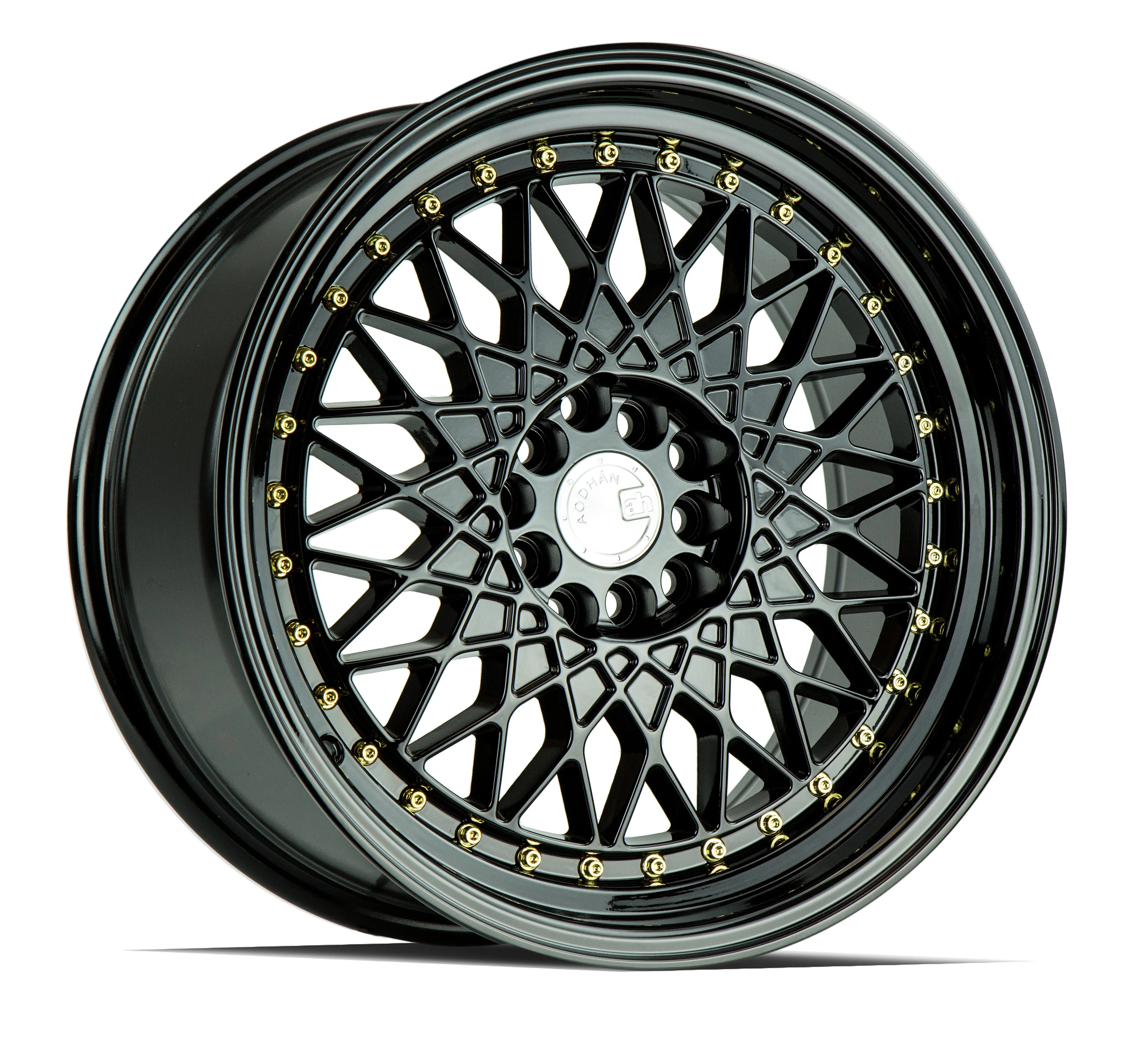 Aodhan AH05 17x9 5x100/114.3  25 Full Gloss Black ( Gold Rivet)
