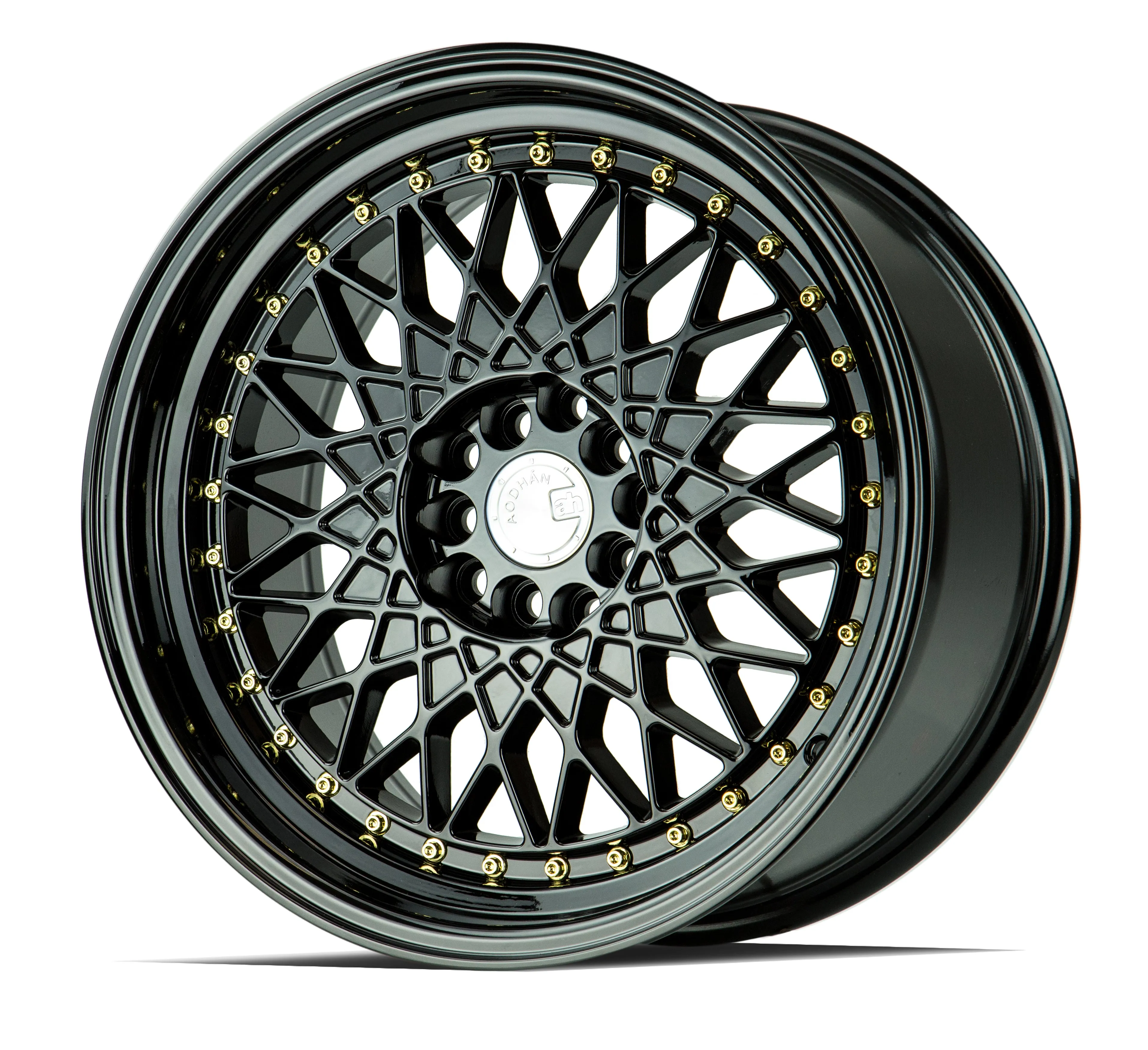 Aodhan AH05 17x9 5x100/114.3  25 Full Gloss Black ( Gold Rivet)