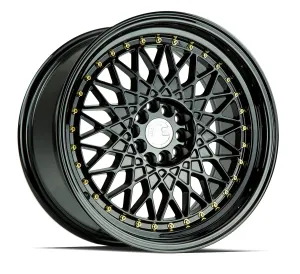 Aodhan AH05 17x9 5x100/114.3  25 Full Gloss Black ( Gold Rivet)