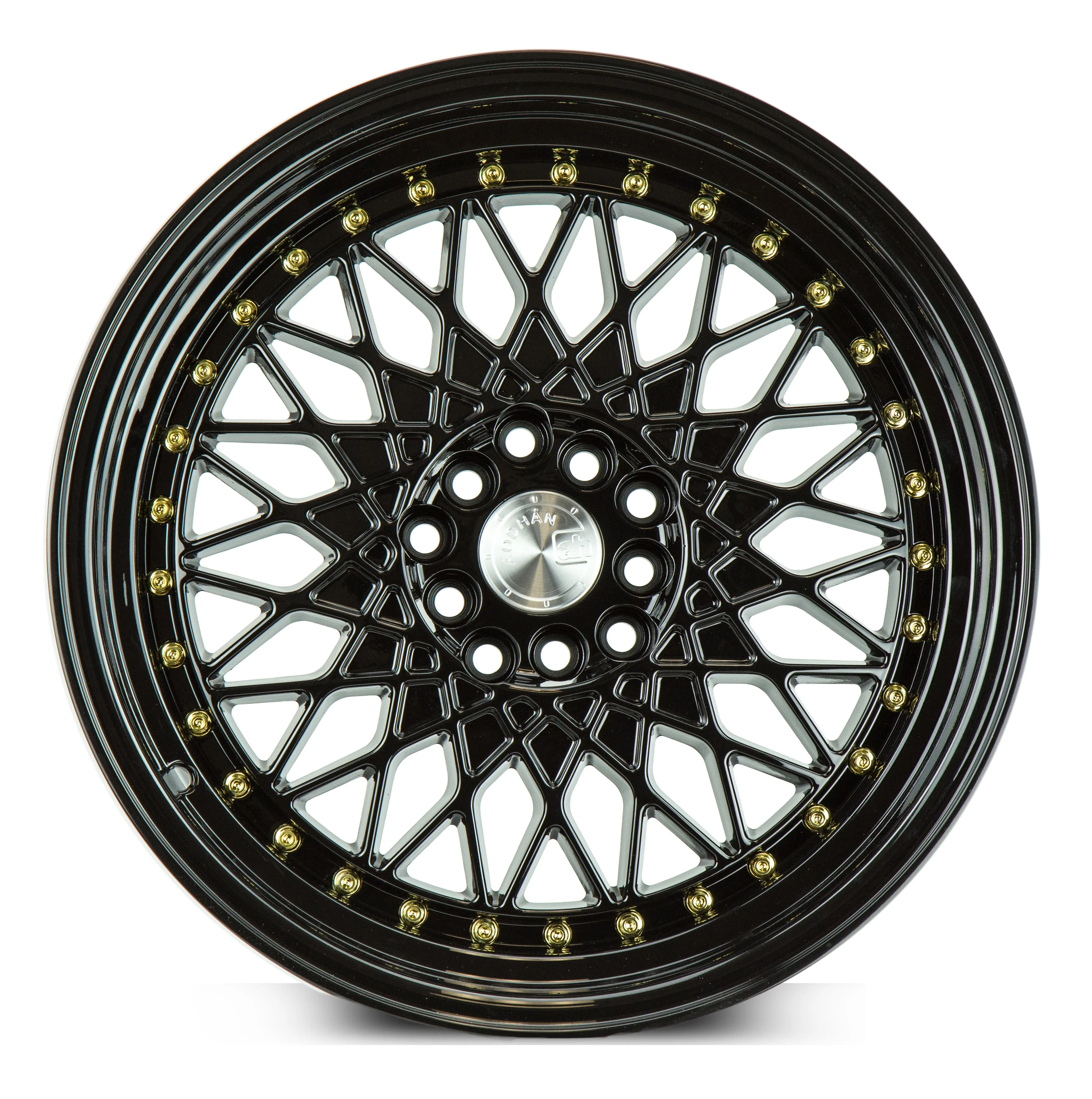 Aodhan AH05 17x9 5x100/114.3  25 Full Gloss Black ( Gold Rivet)