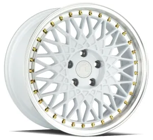 Aodhan AH05 18x8.5 5x100  35 White w/Machined Lip (Gold Rivets)