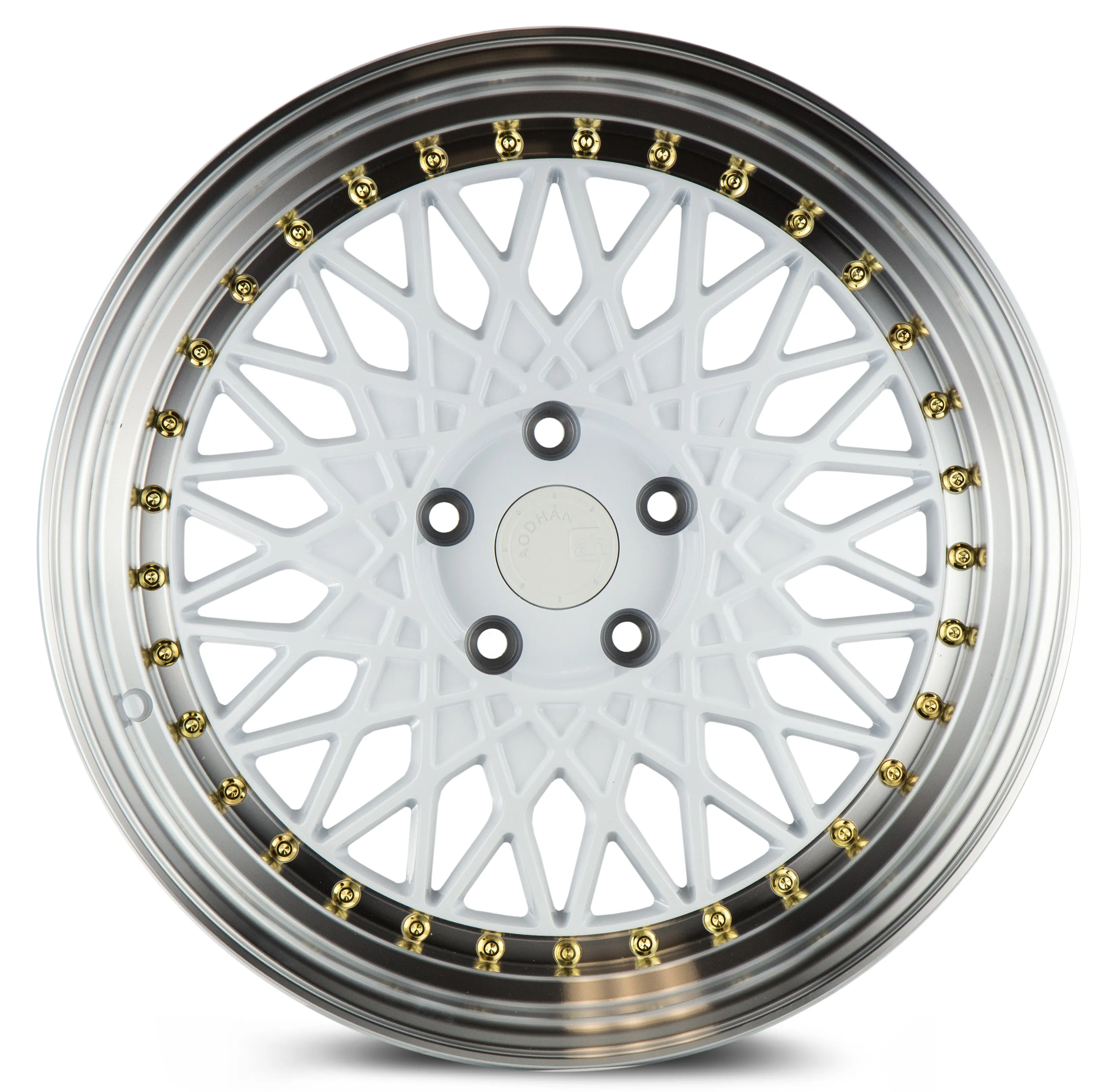 Aodhan AH05 18x8.5 5x100  35 White w/Machined Lip (Gold Rivets)