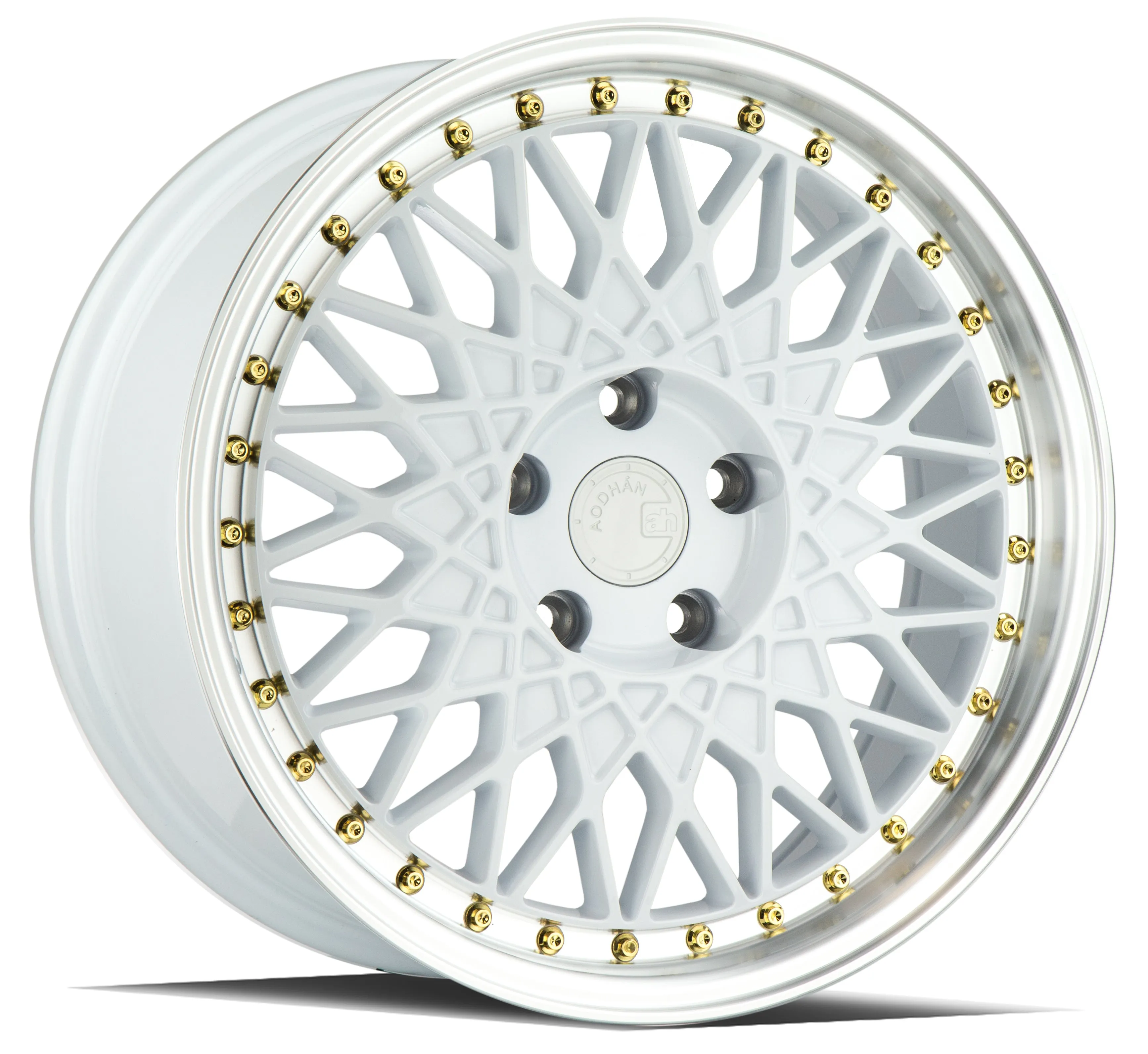 Aodhan AH05 18x8.5 5x100  35 White w/Machined Lip (Gold Rivets)